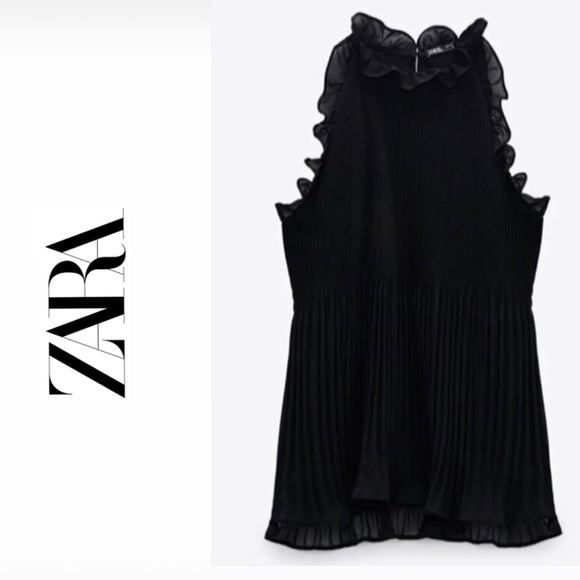 ZARA ruffled pleated halter top black size S - Picture 1 of 9